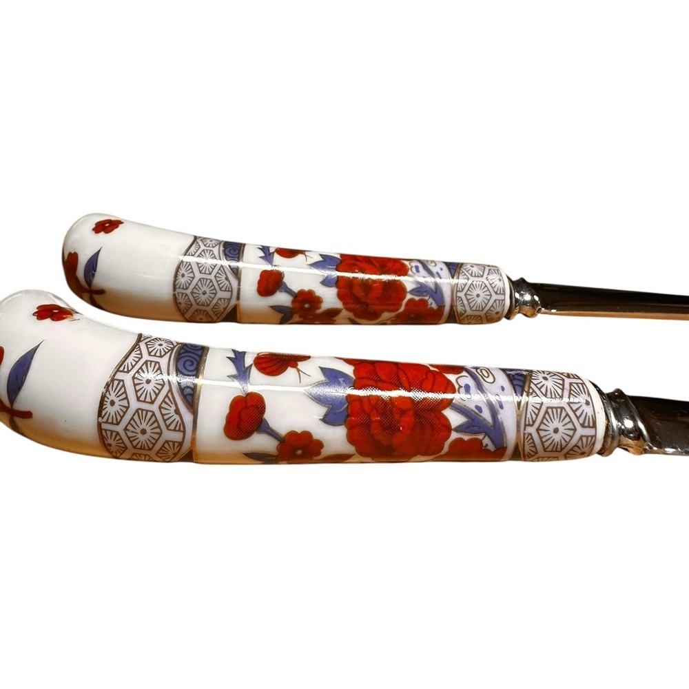 House of Prill Stainless Sheffield England Porcelain Salad Utensils Serving Set - Picture 4 of 6